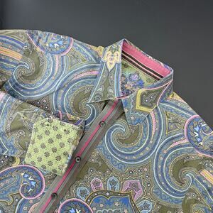 Robert Graham Shirt Mens Medium Multicolor Paisley Flip Cuff Button Up Loud Bold